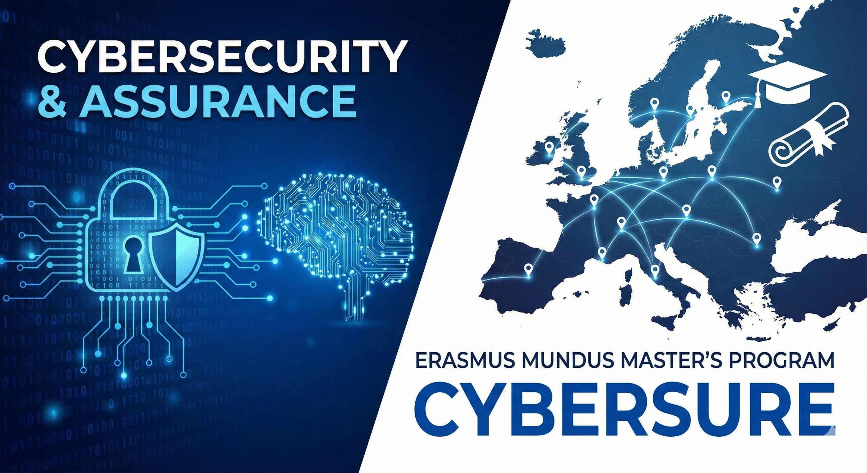 CYBERSURE Erasmus Mundus Master in Cybersecurity featured image with digital shield and map of Europe showing partner universities.